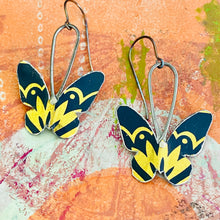 Load image into Gallery viewer, Midnight Blue &amp; Gold Small Butterflies Upcycled Tin Earrings