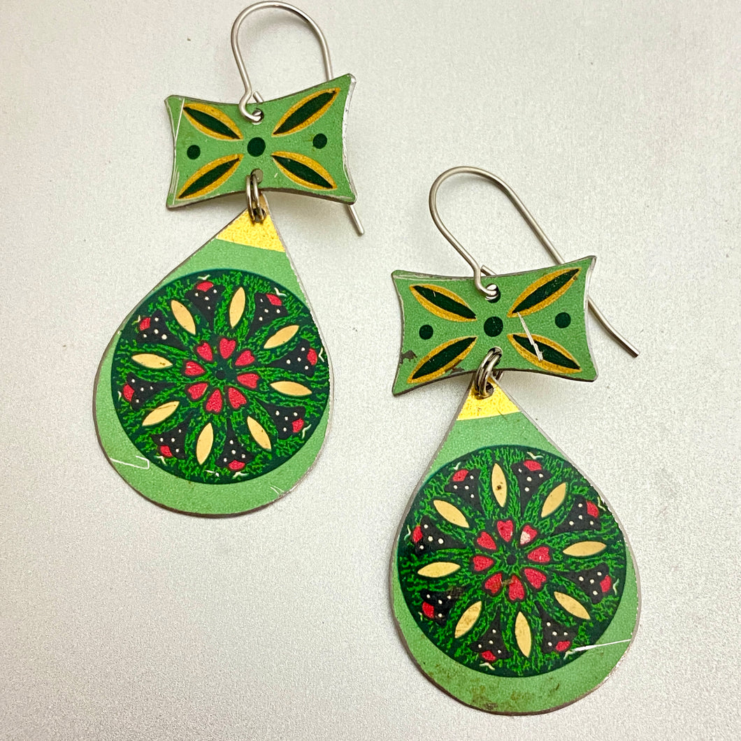 Vintage Mantis and Green Mandala Tin Earrings