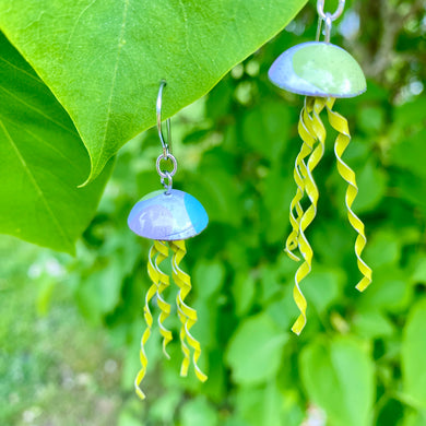 Pastel & Acid Green Jellyfish Tin Earrings