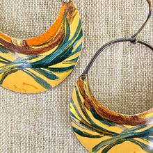 Load image into Gallery viewer, Laurel Leaves on Dreamsicle Crescent Circles Tin Earrings
