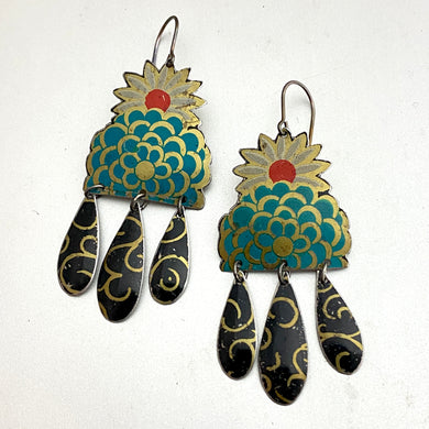 Vintage Stylized Flowers Chandelier Earrings