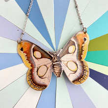 Load image into Gallery viewer, Gray &amp; Gold Moth Upcycled Tin Necklace
