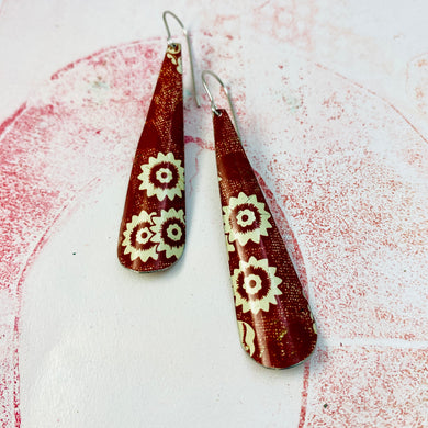 Creamy Blossoms on Madder Drop Tin Earrings