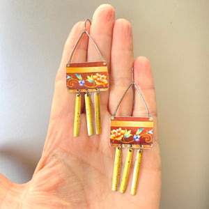 Coppery Rectdangle Tin Earrings