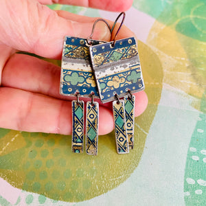 Vintage Pattern Rectdangle Tin Earrings