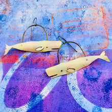 Load image into Gallery viewer, Palest Pastel Sperm Whales Upcycled Tin Earrings
