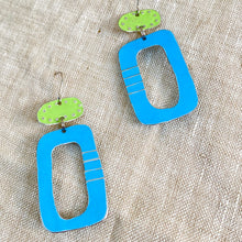 Load image into Gallery viewer, Bright Blue &amp; Green Mod Tin Earrings