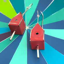Load image into Gallery viewer, Matte Red Tiny Tin Birdhouse Earrings