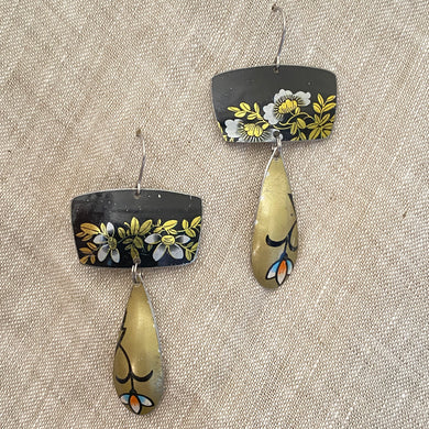 Flowers on Midnight & Gold Earrings