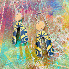 Load image into Gallery viewer, Golden Wheel Upcycled Tin Earrings