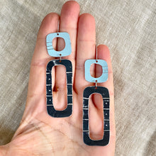 Load image into Gallery viewer, Black &amp; Pale Blue Mod Tin Earrings