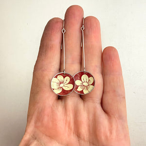 Creamy Blossoms Long Basin Tin Earrings