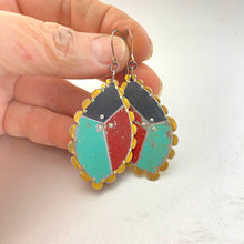 Load image into Gallery viewer, Scalloped Rustic Patchwork Tin Earrings