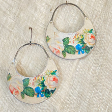 Load image into Gallery viewer, Pale Pink Roses Crescent Circles Tin Earrings