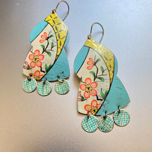 Pink Plum Blossoms Temple Tin Earrings