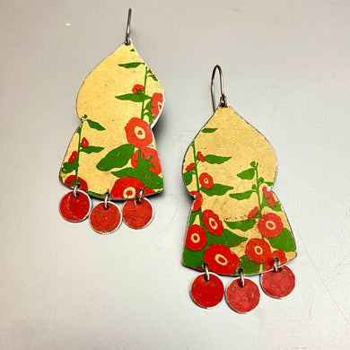 Vintage Hollyhock Temple Drop Tin Earrings