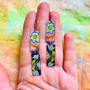 Vintage Folk Rectangles Tin Earrings