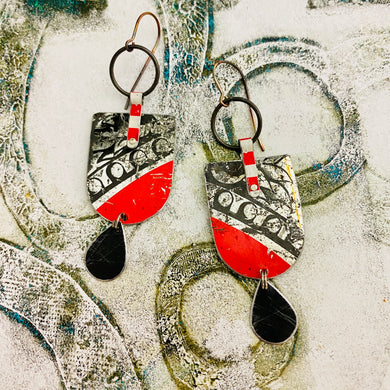 Vintage Midnight & Scarlet Upcycled Tin Earrings