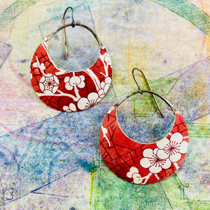 Cherry Blossom Circles Upcycled Tin Earrings