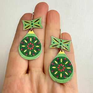 Vintage Mantis and Green Mandala Tin Earrings