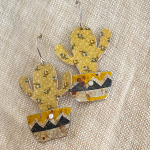 Li’l Potted Calico Cactus Tin Earrings