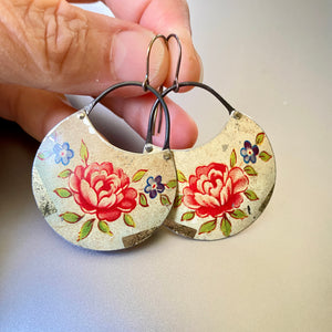 Vintage Roses Circle Tin Earrings