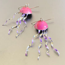 Load image into Gallery viewer, Pink &amp; Stripe-y Purple Jellyfish Tin Earrings