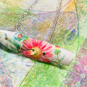 Pink Daisy Whale Upcycled Tin Necklace