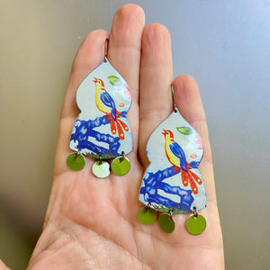 Fancy Birds Drop Tin Earrings