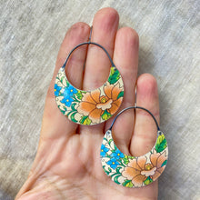 Load image into Gallery viewer, Pale Pink Blossoms Crescent Circles Tin Earrings