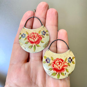 Vintage Roses Circle Tin Earrings