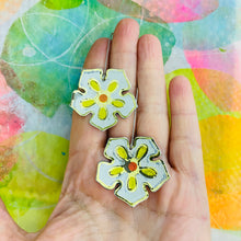 Load image into Gallery viewer, Stylized White Flowers Upcycled Tin Earrings