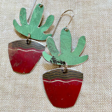 Load image into Gallery viewer, Brick Red Pot Mod Succulents Upcycled Tin Earrings