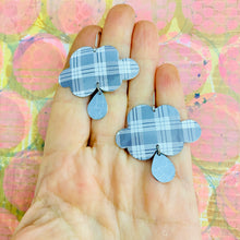 Load image into Gallery viewer, Gray Plaid Clouds Tin Earrings