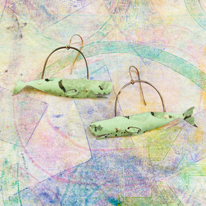 Seafoam Sperm Whales Upcycled Tin Earrings