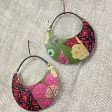 Load image into Gallery viewer, Multi Patterned Crescent Circles Tin Earrings