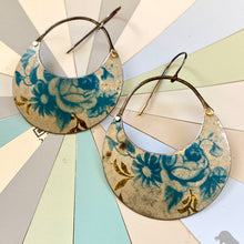 Load image into Gallery viewer, Vintage Delft Roses Crescent Circles Earrings