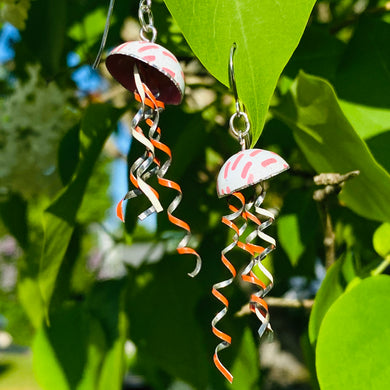 Pink Pattern on White Jellyfish Tin Earrings