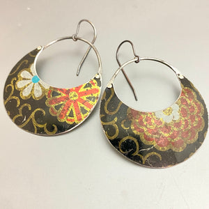 Vintage Stylized Crescent Tin Earrings