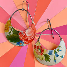 Load image into Gallery viewer, Big Pink Rose Crescent Circles Earrings