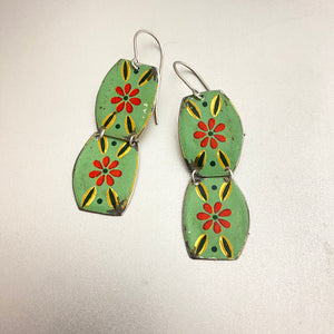 Red Flowers on Mantis Tin Earrings