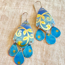 Load image into Gallery viewer, Mixed Vintage Blues Tin Chandelier Earrings