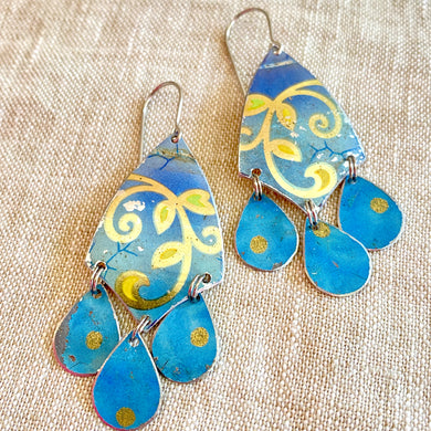 Mixed Vintage Blues Tin Chandelier Earrings