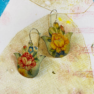 Antique Roses Classic Hamsa Upcycled Tin Earrings