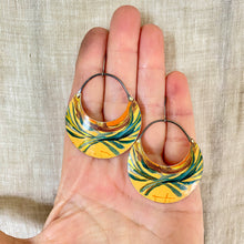 Load image into Gallery viewer, Laurel Leaves on Dreamsicle Crescent Circles Tin Earrings