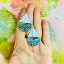 Load image into Gallery viewer, Turquoise &amp; Gold Sailboat Tin Earrings
