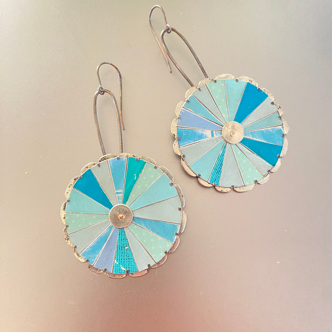 Rave Mandala Aqua Tin Earrings