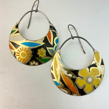 Load image into Gallery viewer, Vintage Flowers Crescent Circles Tin Earrings