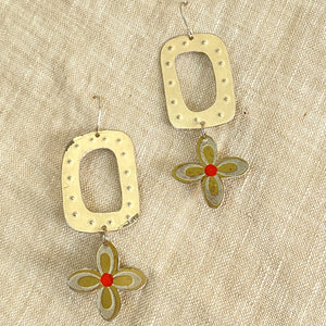 Mod Ecru & Flowers Tin Earrings