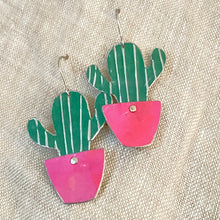 Load image into Gallery viewer, Li’l Pink Potted Cactus Upcycled Tin Earrings
